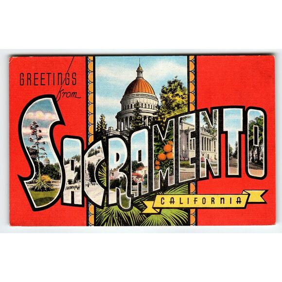 Greetings from Sacramento California Vintage Large Letter Postcard Capitol Build - Picture 1 of 2